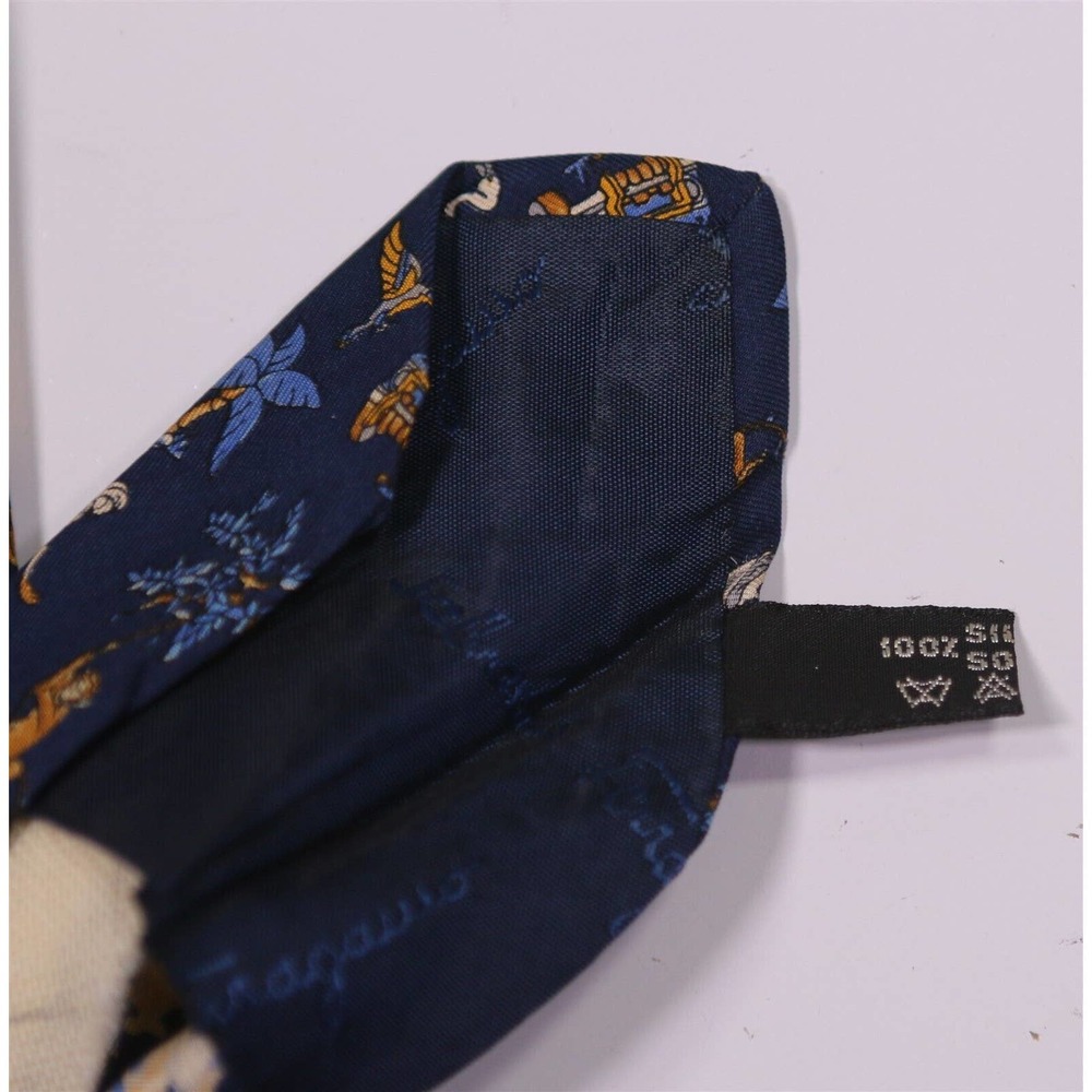 Salvatore Ferragamo Blue Safari Flamingo Monkeys Silk Necktie Tie - Picture 7 of 7